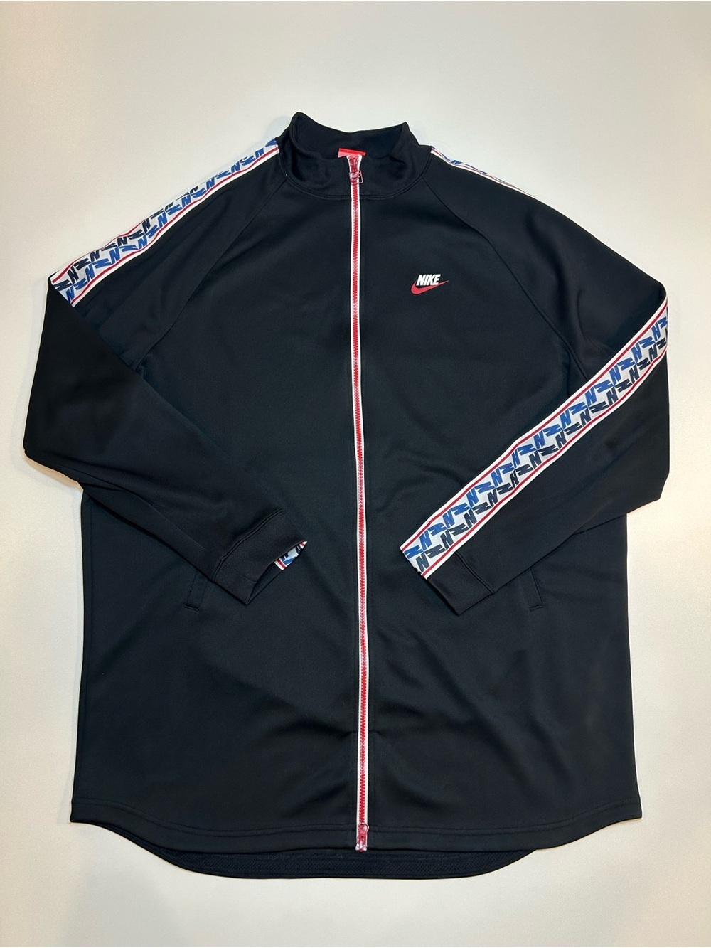 Nike Sportswear N-Logo Taped Side Stripe Poly Track Jacket Black Red Full Zip